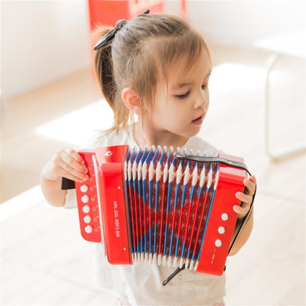 Blauwe speelgoed accordeon met muziekboekje kopen