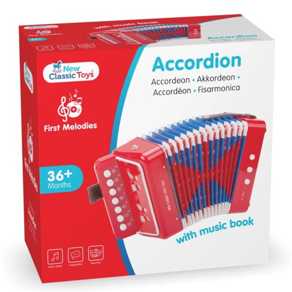 Rode speelgoed accordeon met muziekboekje kopen